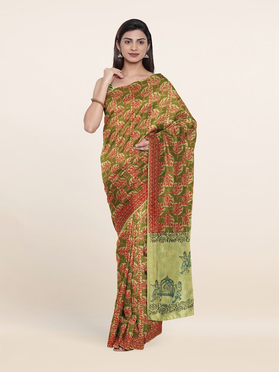

Pothys Green & Red Ethnic Motifs Pure Cotton Saree