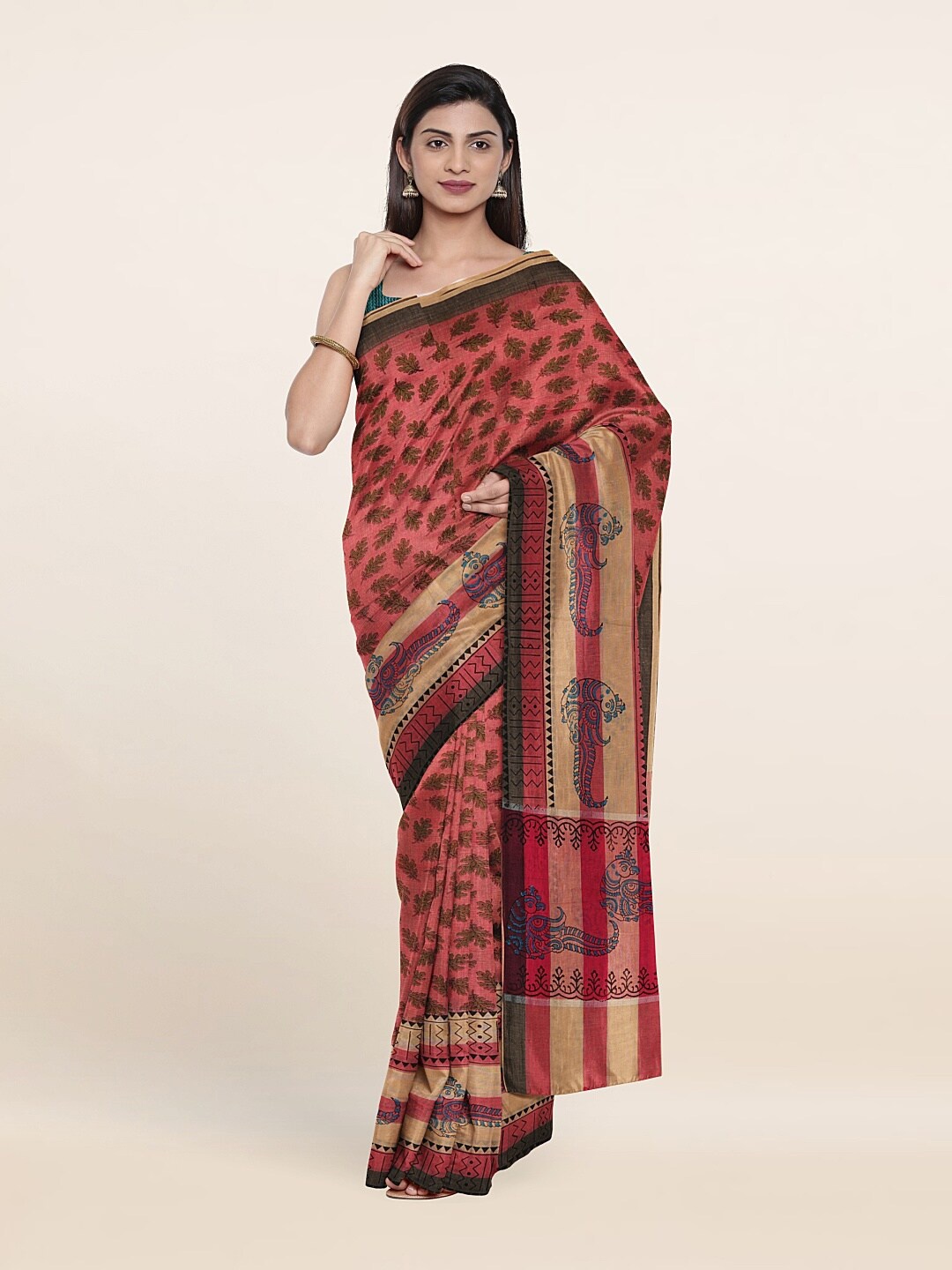 

Pothys Pink & Black Ethnic Motifs Pure Cotton Saree