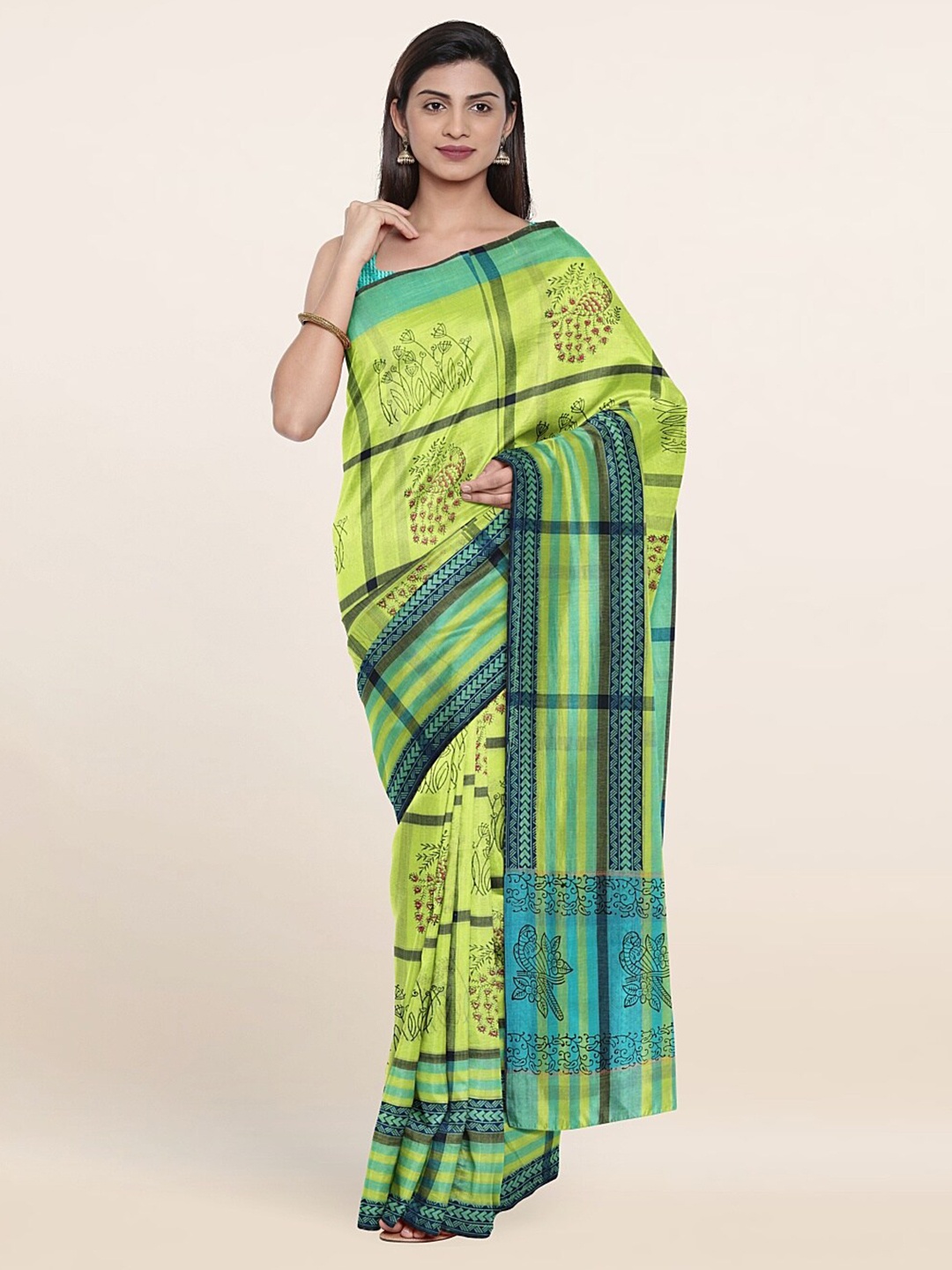 

Pothys Green & Blue Floral Pure Cotton Saree