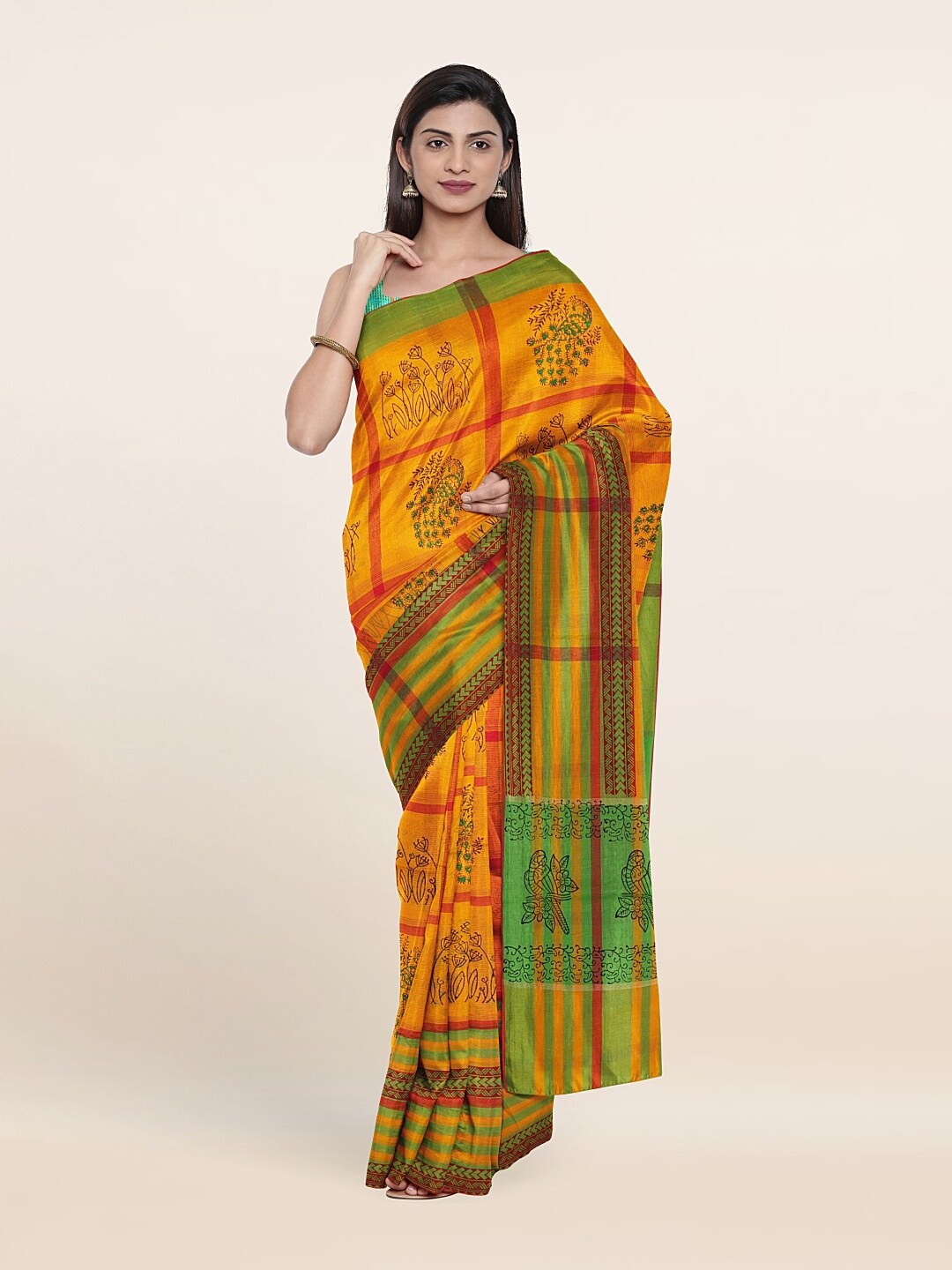 

Pothys Yellow & Orange Floral Pure Cotton Saree