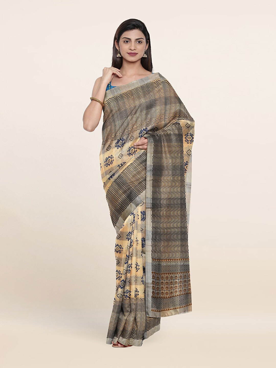 

Pothys Navy Blue & Yellow Floral Zari Pure Cotton Saree