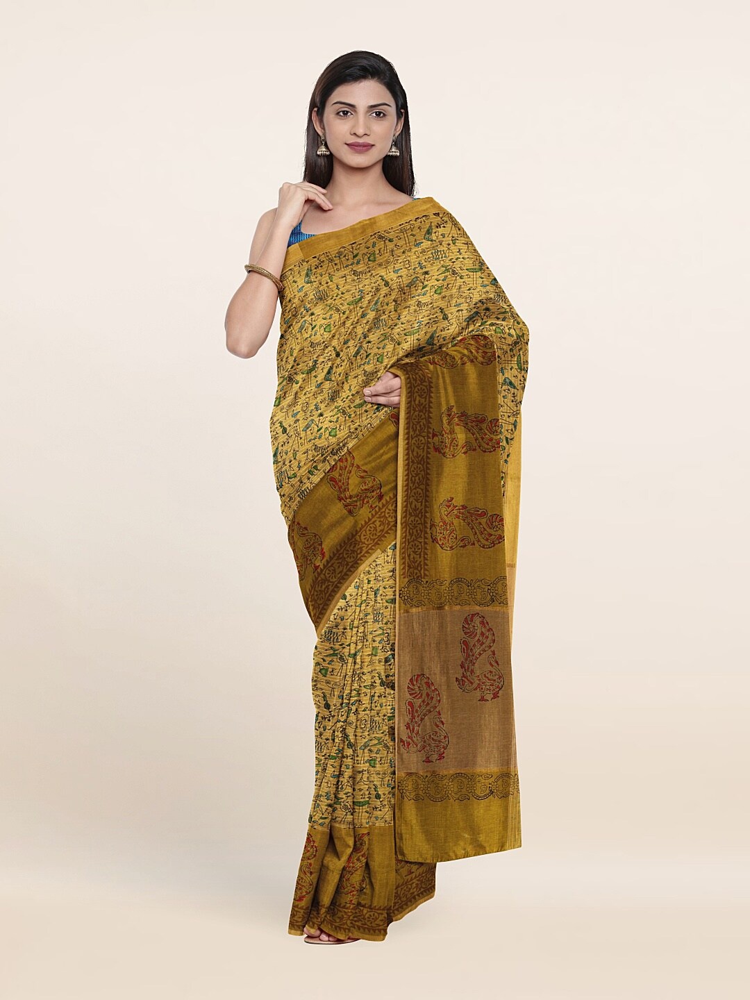 

Pothys Mustard & Green Printed Pure Cotton Saree