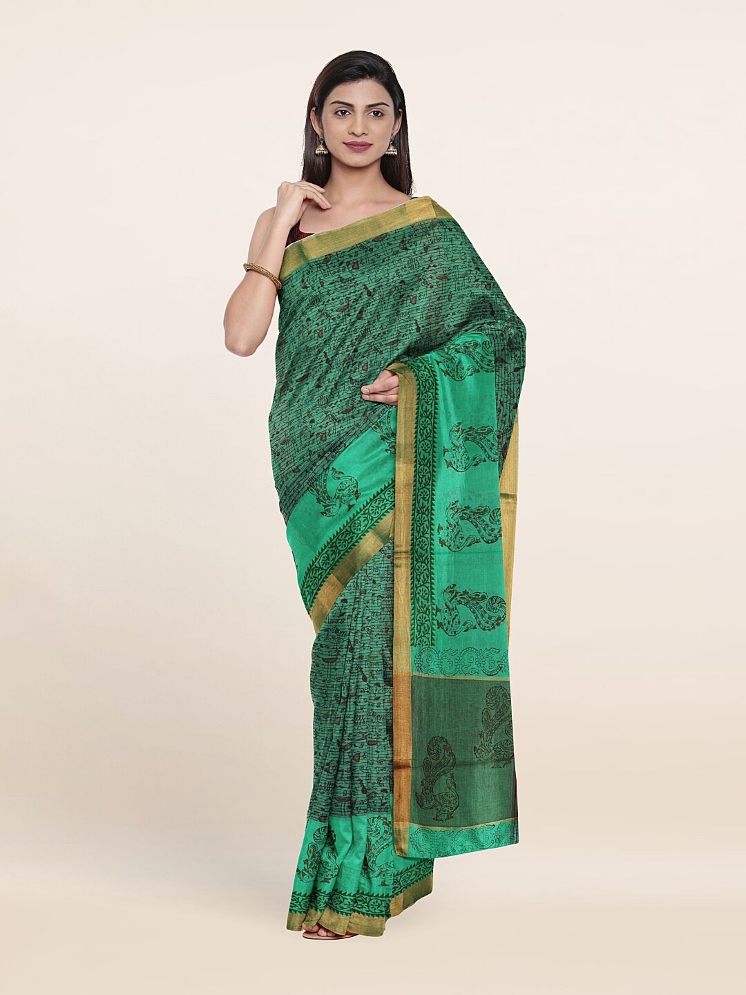 

Pothys Green & Brown Printed Pure Cotton Saree