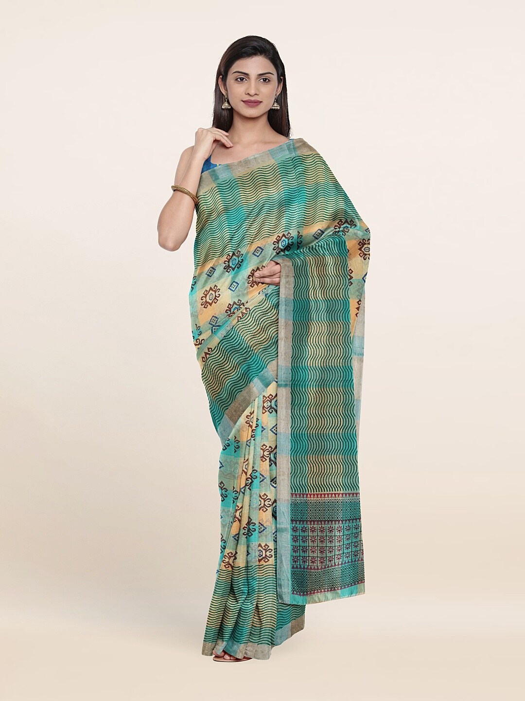 

Pothys Green & Beige Woven Design Zari Pure Cotton Saree