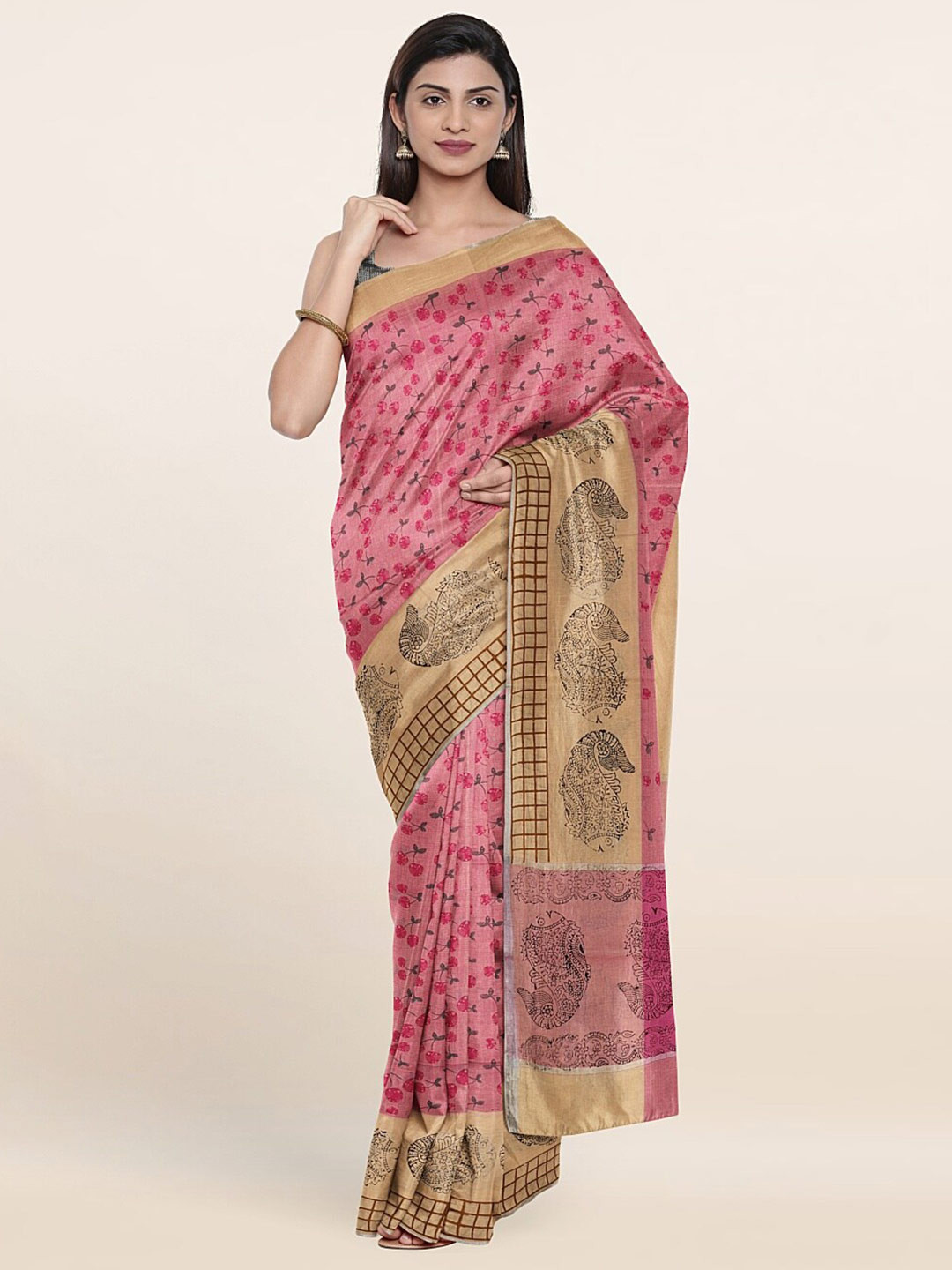 

Pothys Pink & Beige Floral Pure Cotton Saree