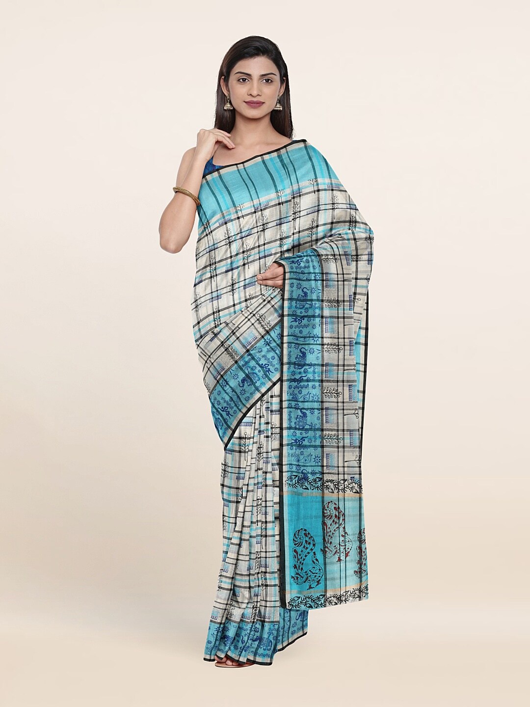 

Pothys Blue Checked Pure Cotton Saree