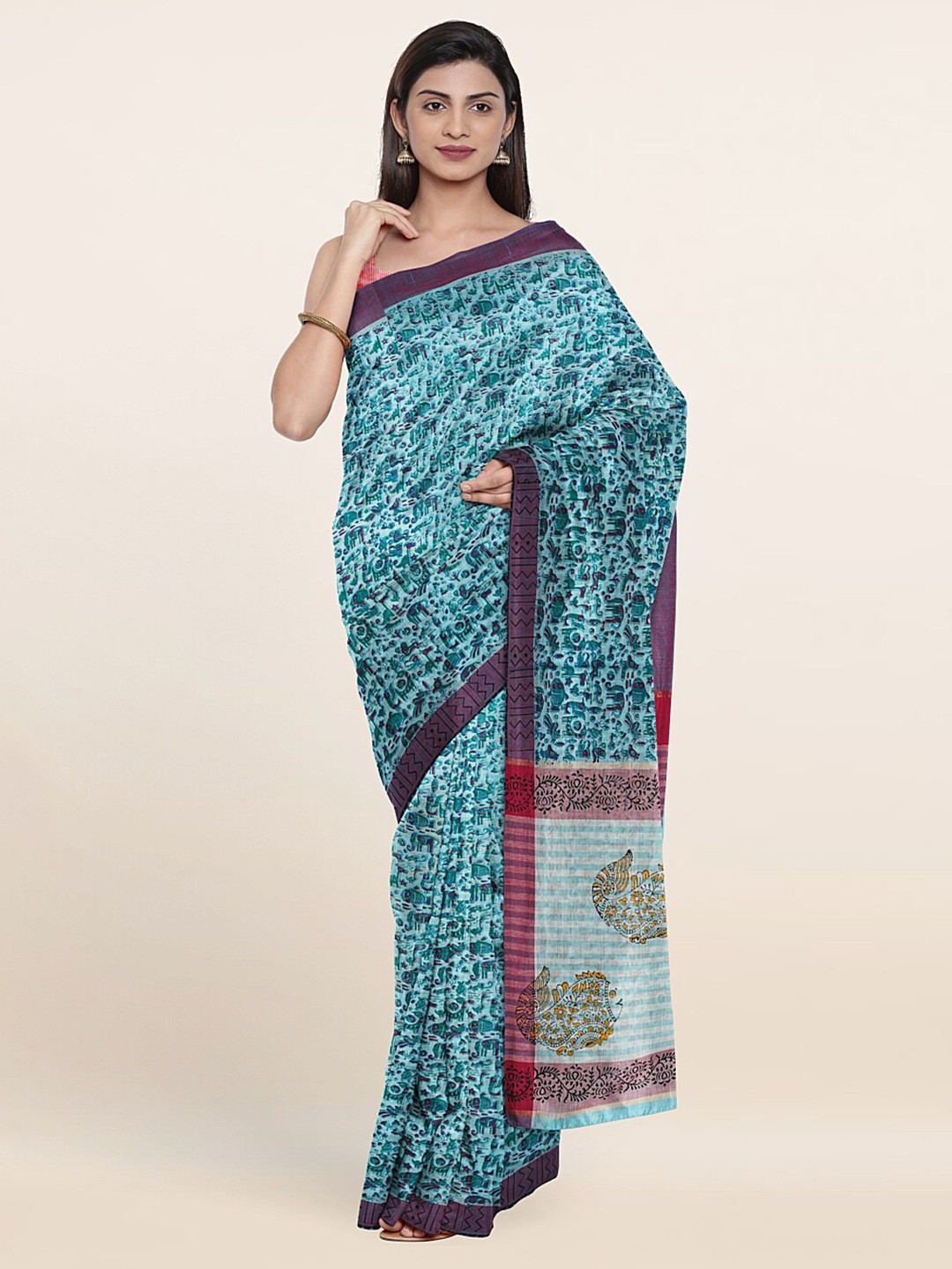 

Pothys Blue & Maroon Pure Cotton Saree
