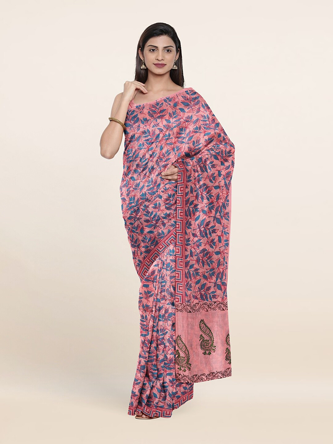 

Pothys Pink & Blue Floral Pure Cotton Saree