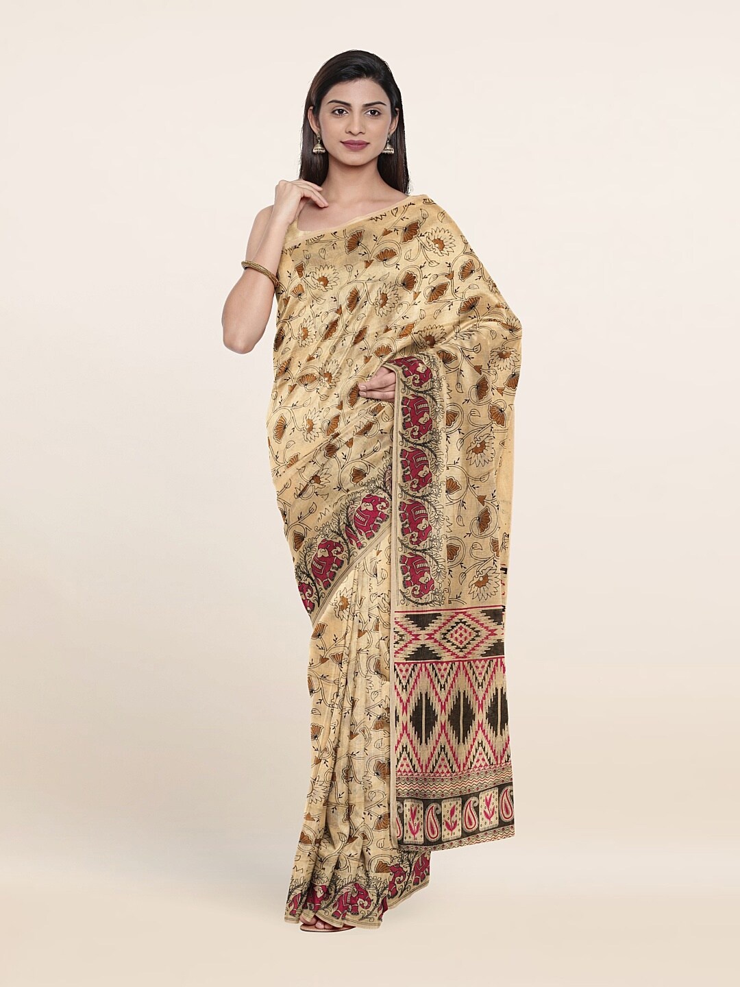 

Pothys Cream-Coloured & Black Floral Pure Cotton Saree