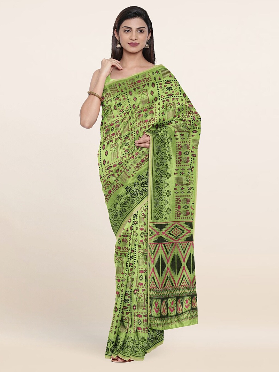 

Pothys Green & Red Printed Pure Cotton Saree