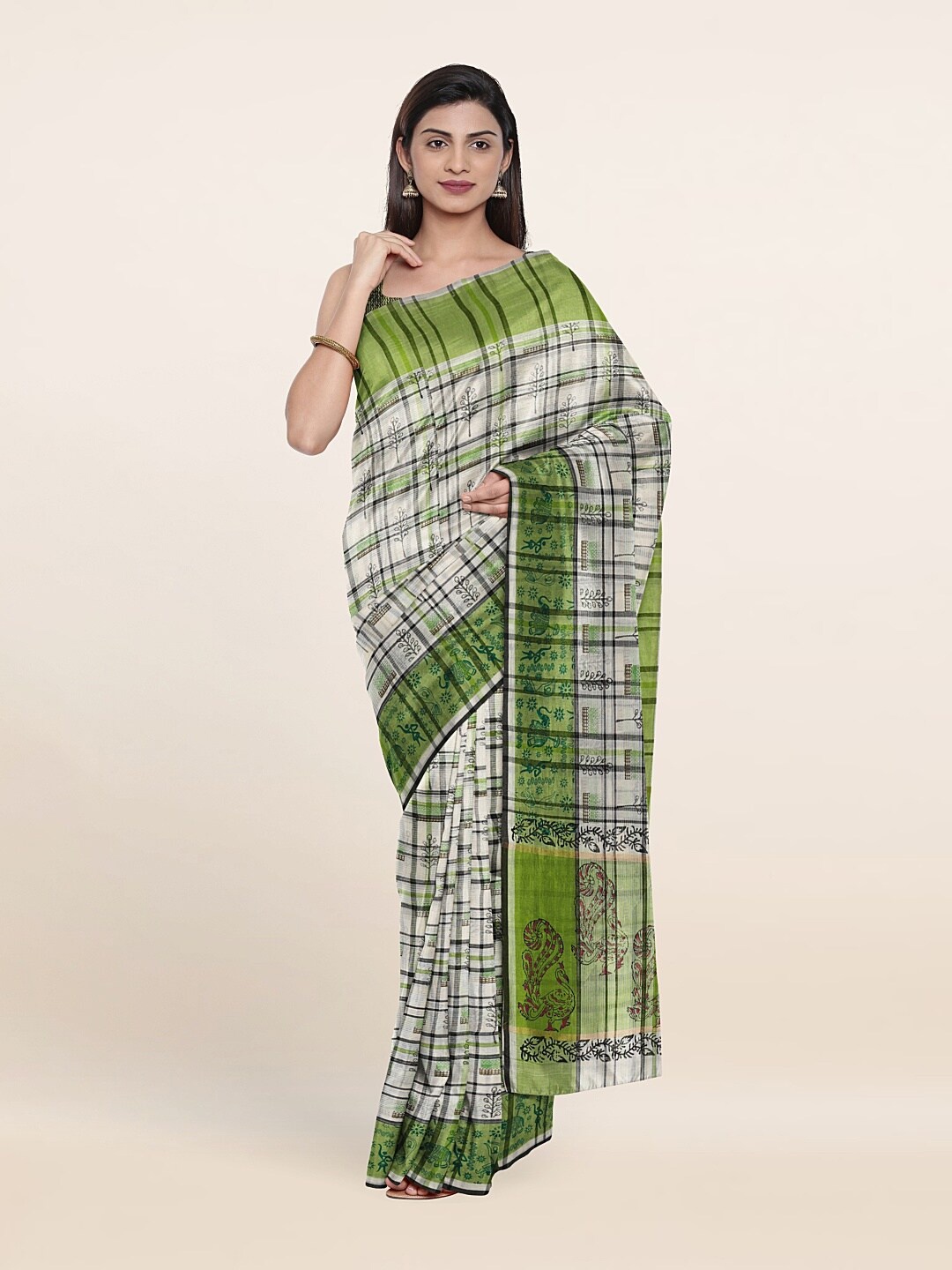 

Pothys Green & Black Checked Pure Cotton Saree