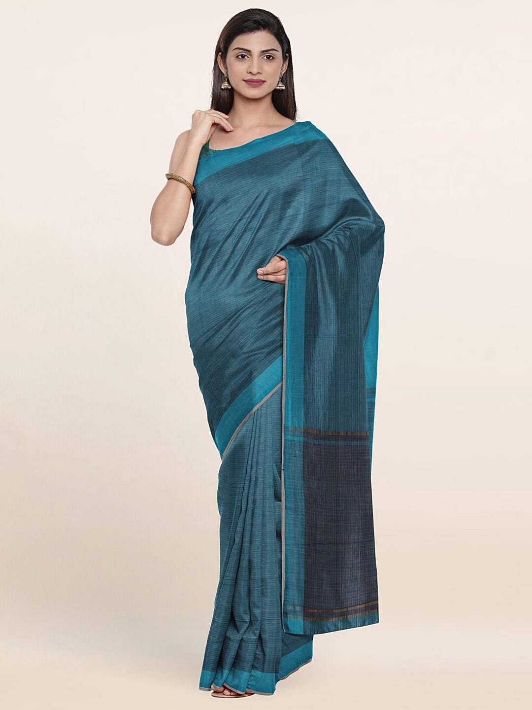 

Pothys Blue & Black Striped Pure Cotton Saree