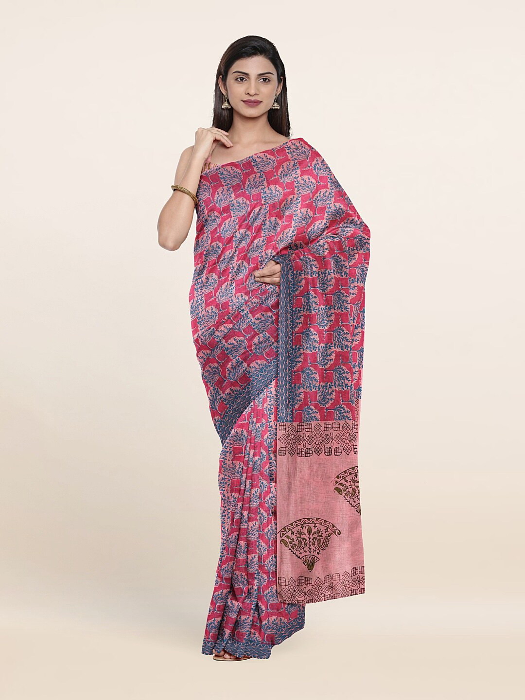 

Pothys Pink & Blue Ethnic Motifs Pure Cotton Saree