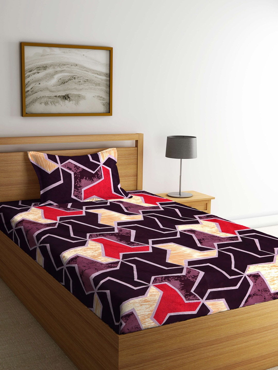 

Arrabi Brown & Red Graphic 300 TC Single Bedsheet with 1 Pillow Cover