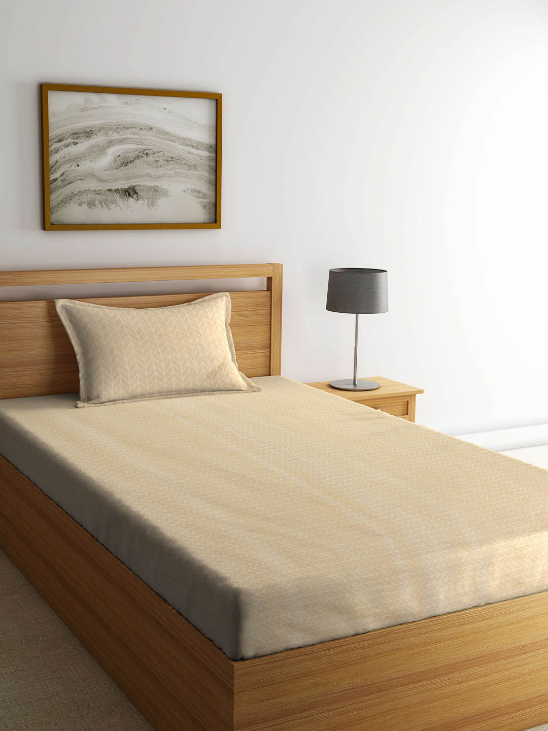 

Arrabi Beige & White Graphic 300 TC Single Bedsheet with 1 Pillow Cover