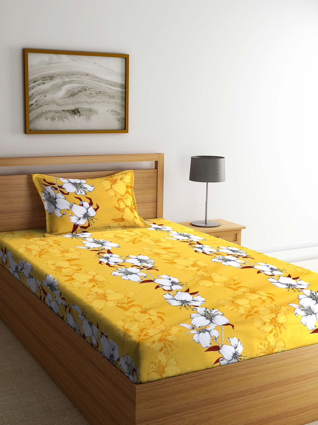 

Arrabi Yellow & White Floral 300 TC Single Bedsheet with 1 Pillow Covers