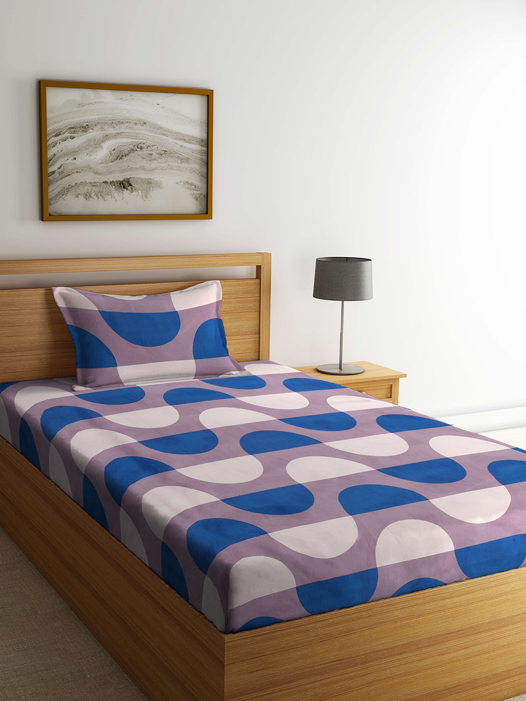 

Arrabi Blue & Grey Graphic 300 TC Single Bedsheet with 1 Pillow Covers