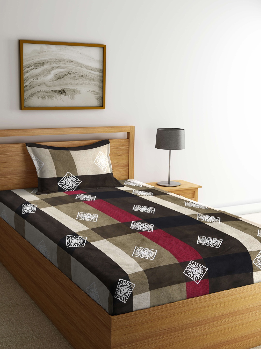 

Arrabi Green & Black Geometric 300 TC Single Bedsheet with 1 Pillow Cover