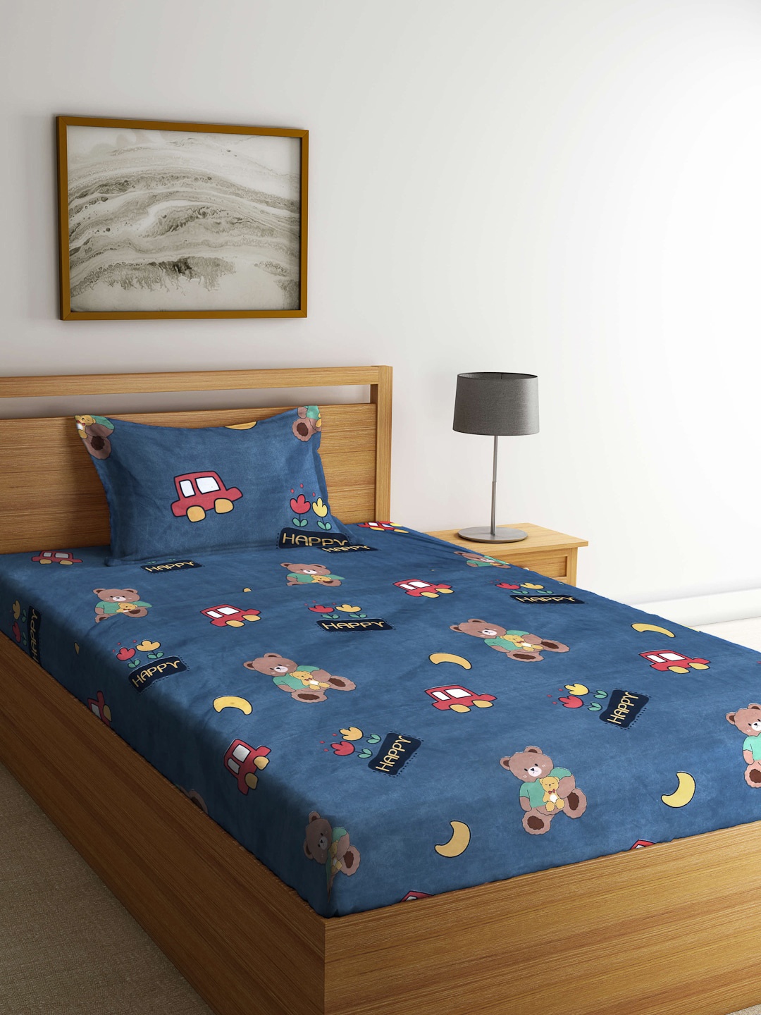 

Arrabi Blue & Red Cartoon Characters 300 TC Single Bedsheet with 1 Pillow Cover