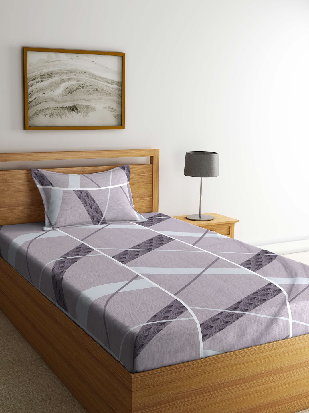 

Arrabi Grey & White Graphic 300 TC Single Bedsheet with 1 Pillow Cover