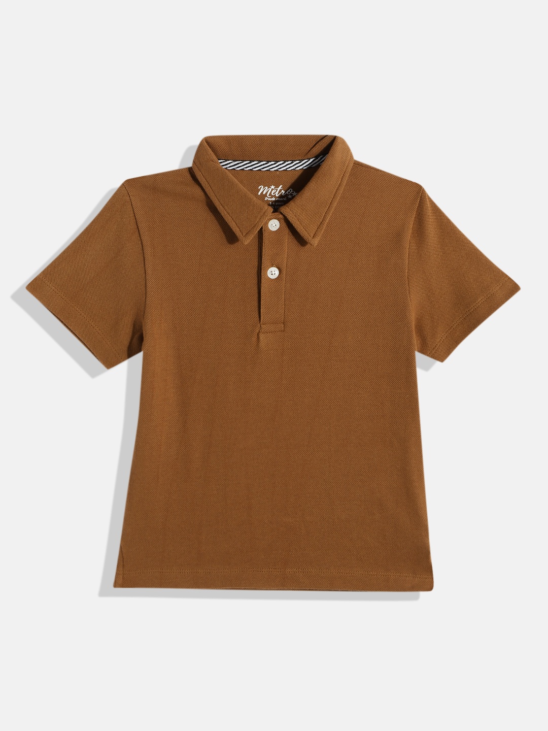 

METRO KIDS COMPANY Boys Brown Solid Polo Collar Pure Cotton T-shirt