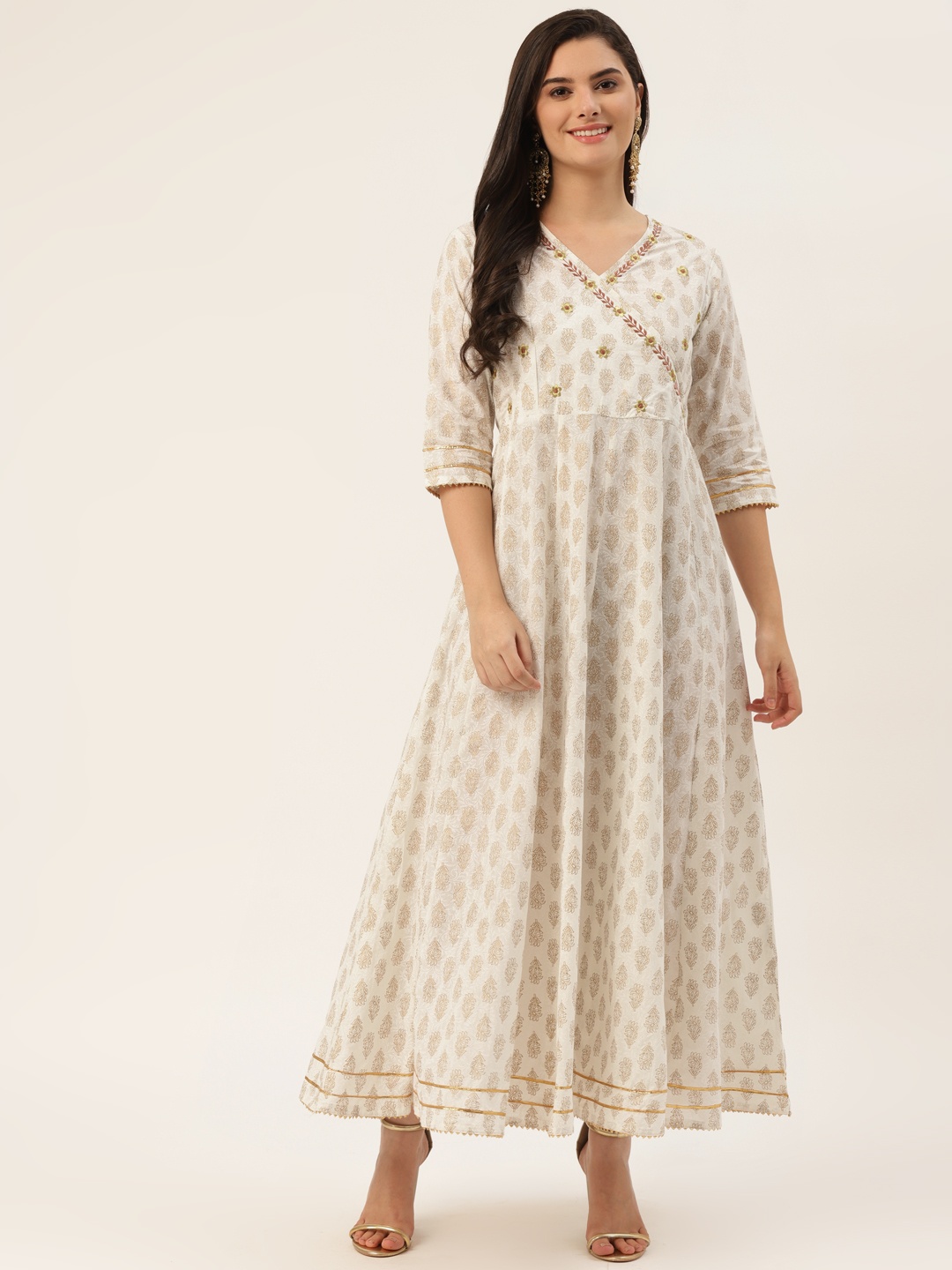 

MAAND Women Beige & Brown Ethnic Motif Printed Maxi Ethnic Dress