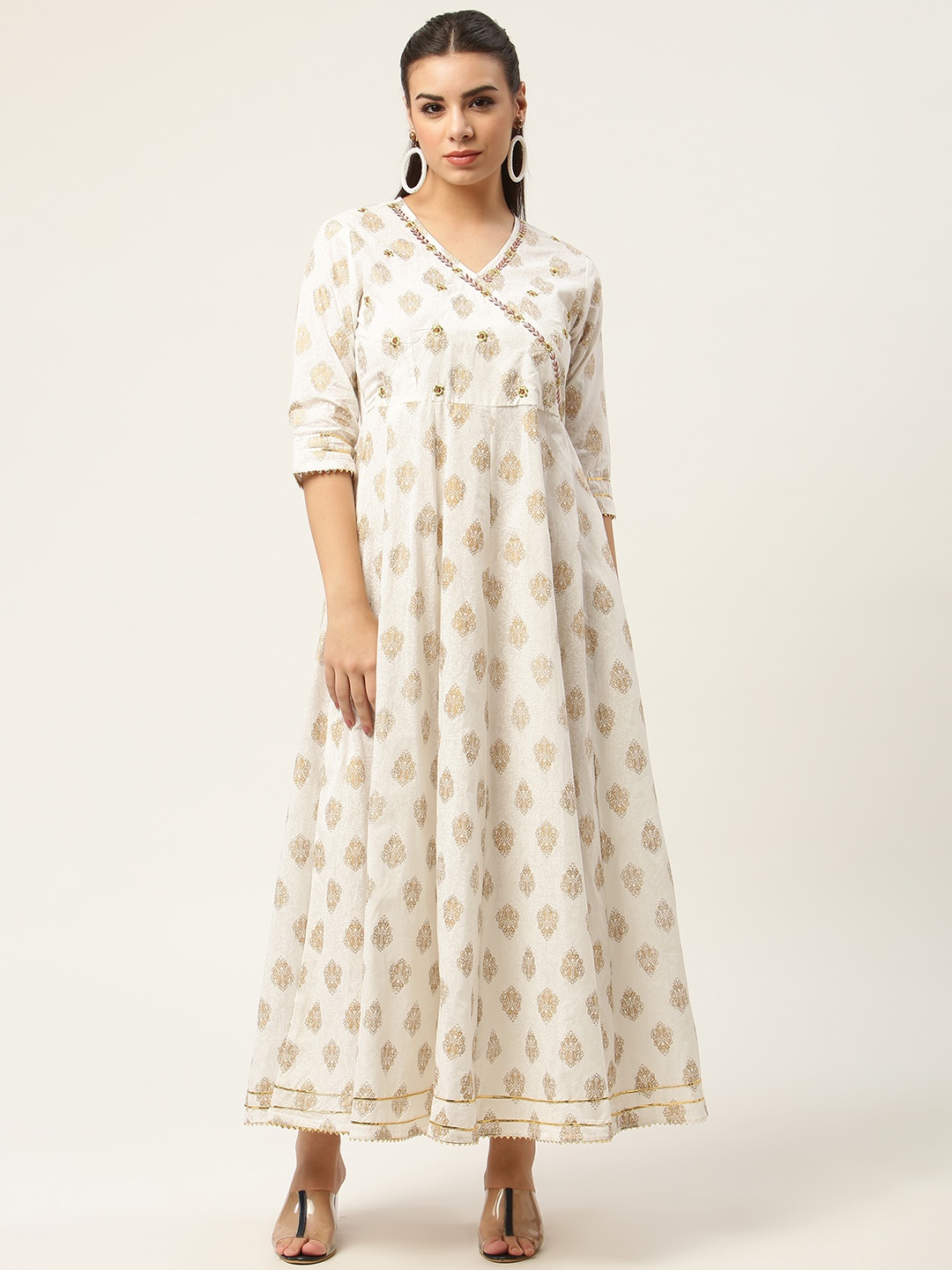 

MAAND Off White Ethnic Motifs Ethnic Cotton Maxi Dress