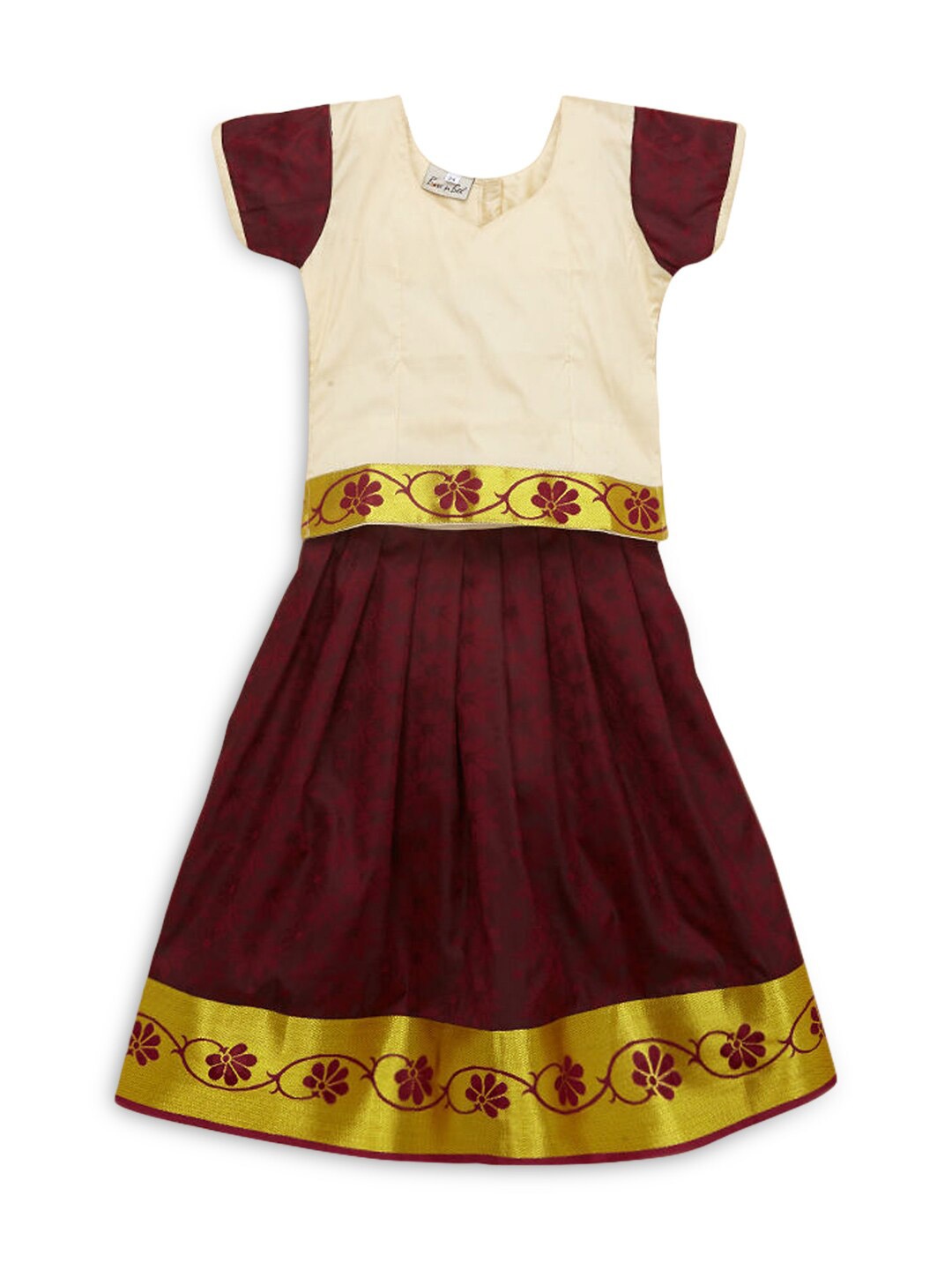 

Hopscotch Girls White & Brown Printed Ready to Wear Lehenga &