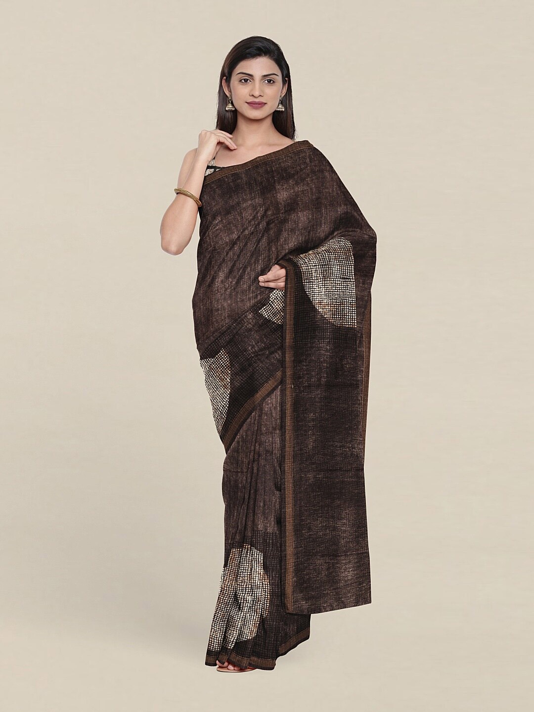 

Pothys Black & Brown Jute Silk Saree