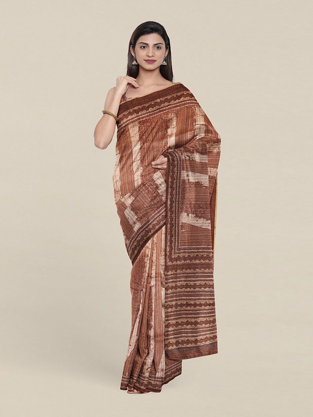 

Pothys Brown Ethnic Motifs Jute Silk Saree