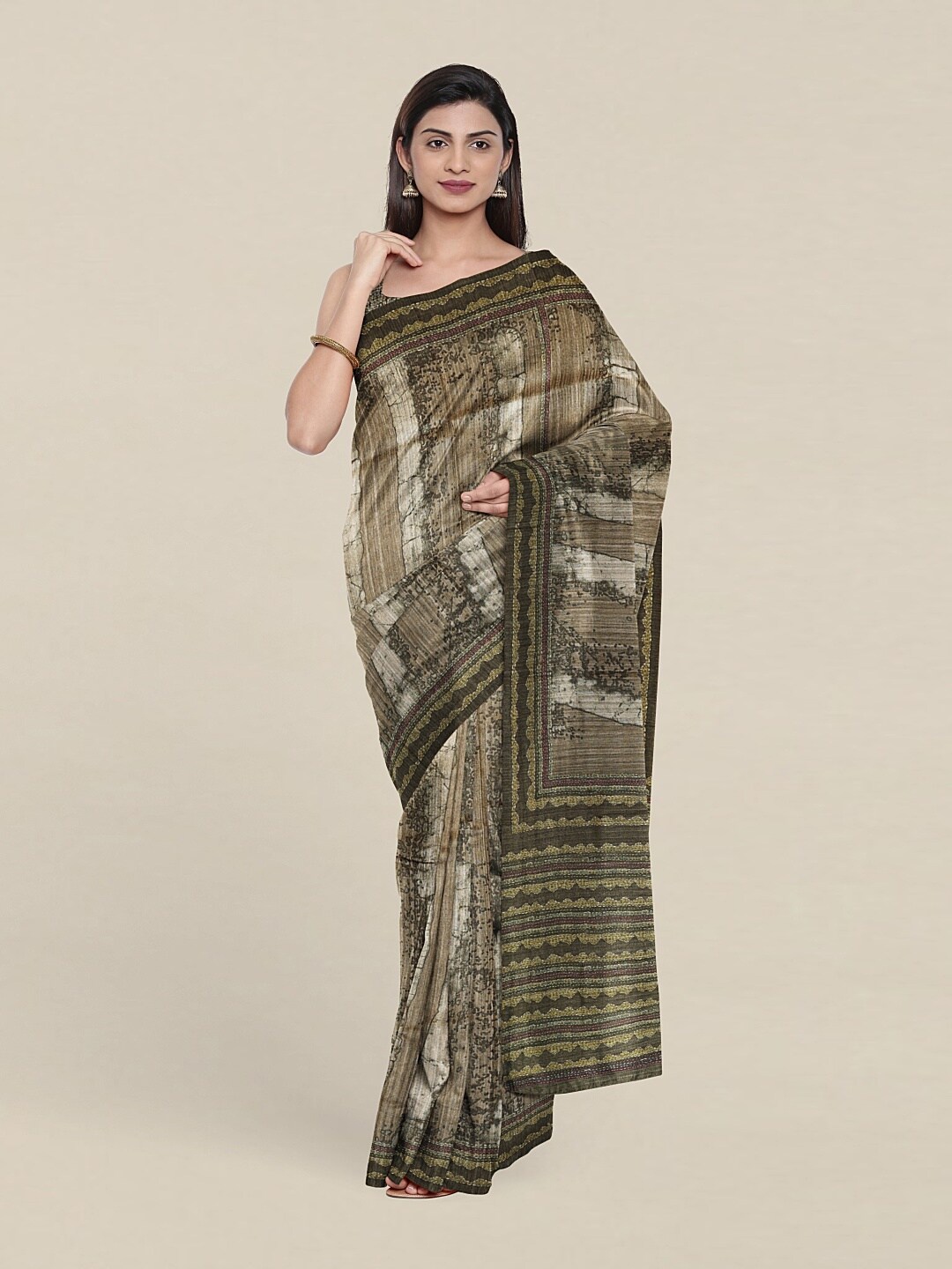 

Pothys Green & Grey Ethnic Motifs Jute Silk Saree