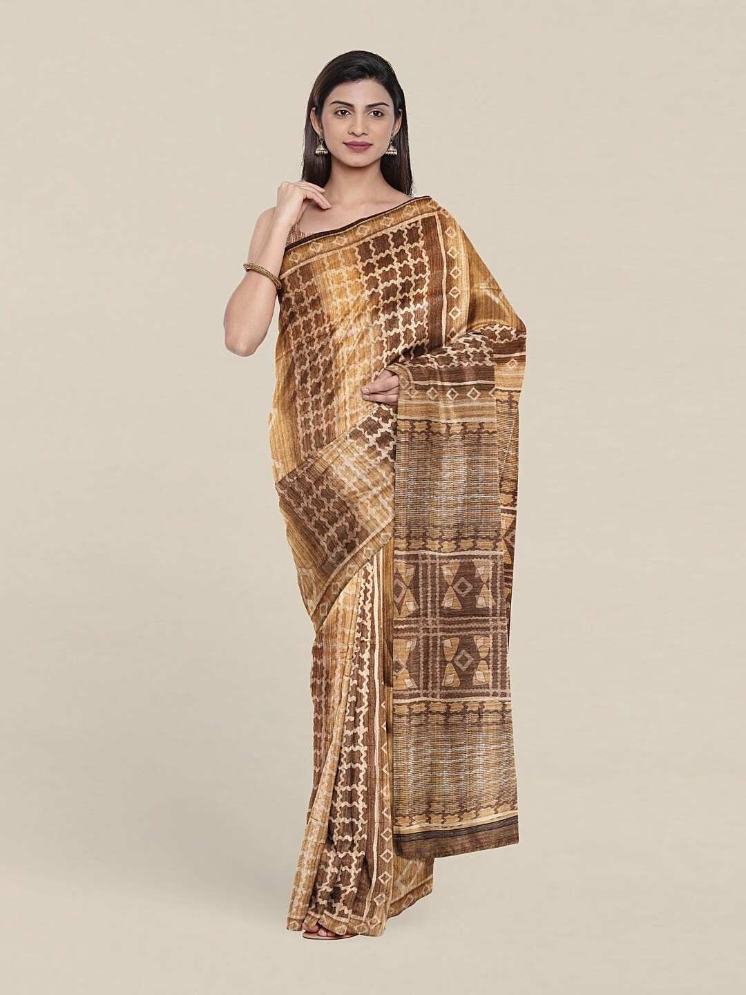 

Pothys Mustard & Brown Jute Silk Saree