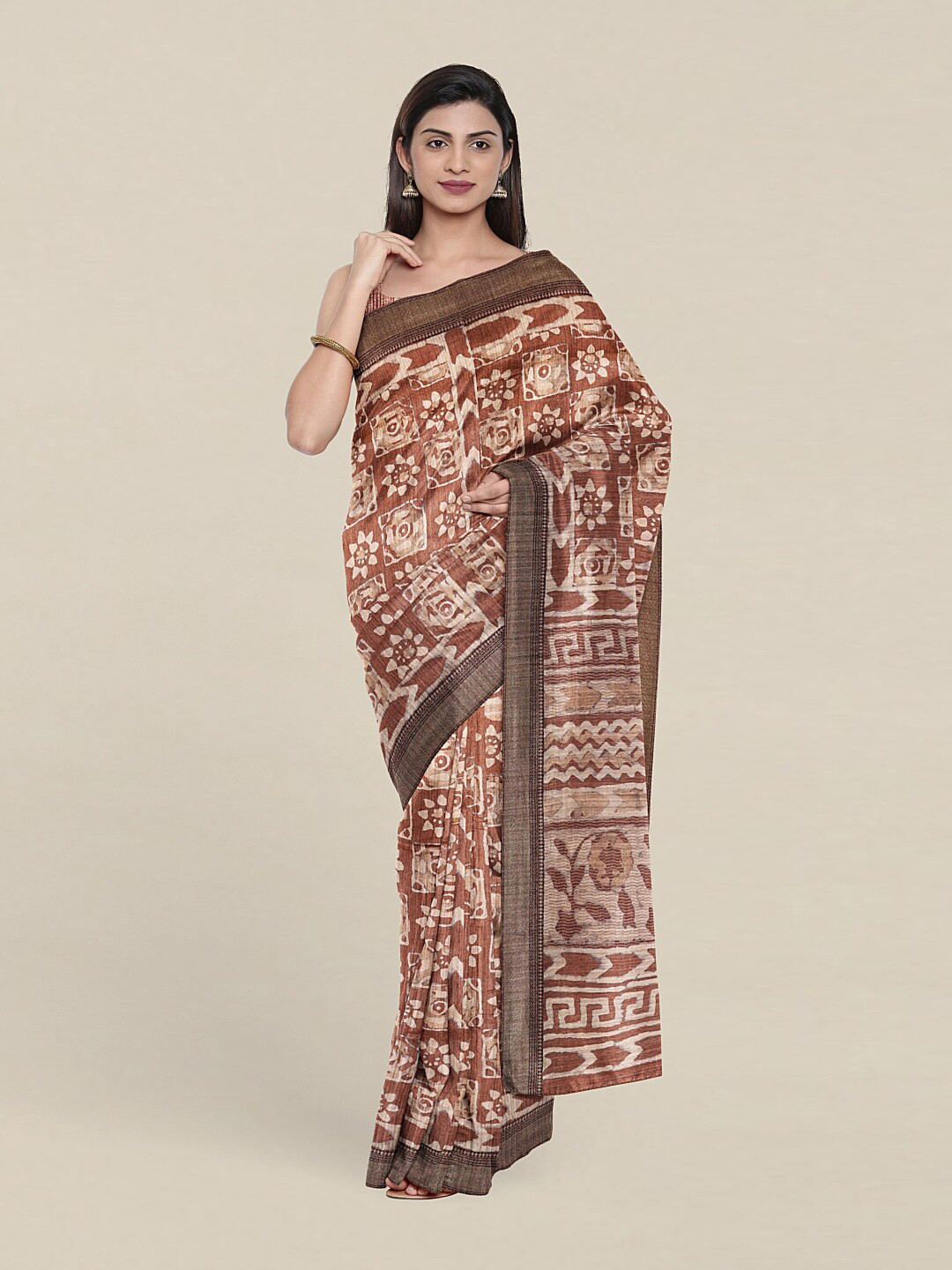 

Pothys Brown Ethnic Motifs Jute Silk Saree