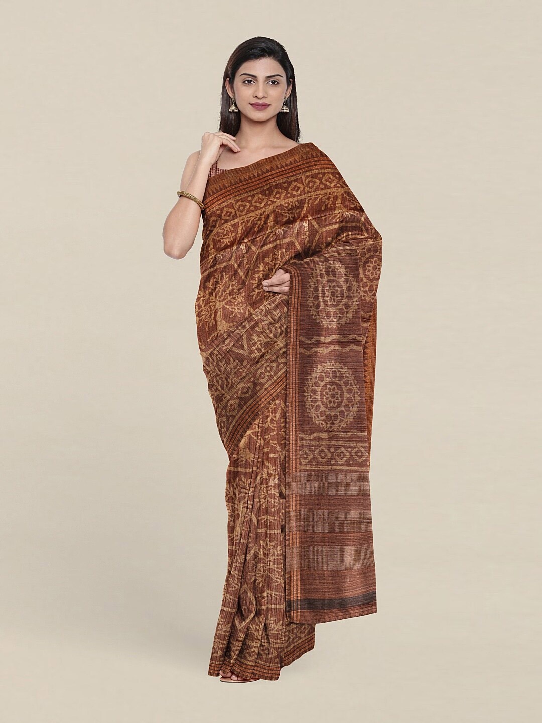 

Pothys Brown Floral Jute Silk Saree