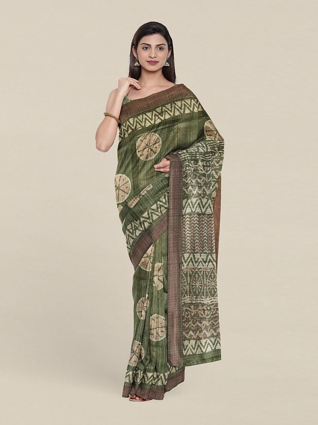 

Pothys Green Jute Silk Saree