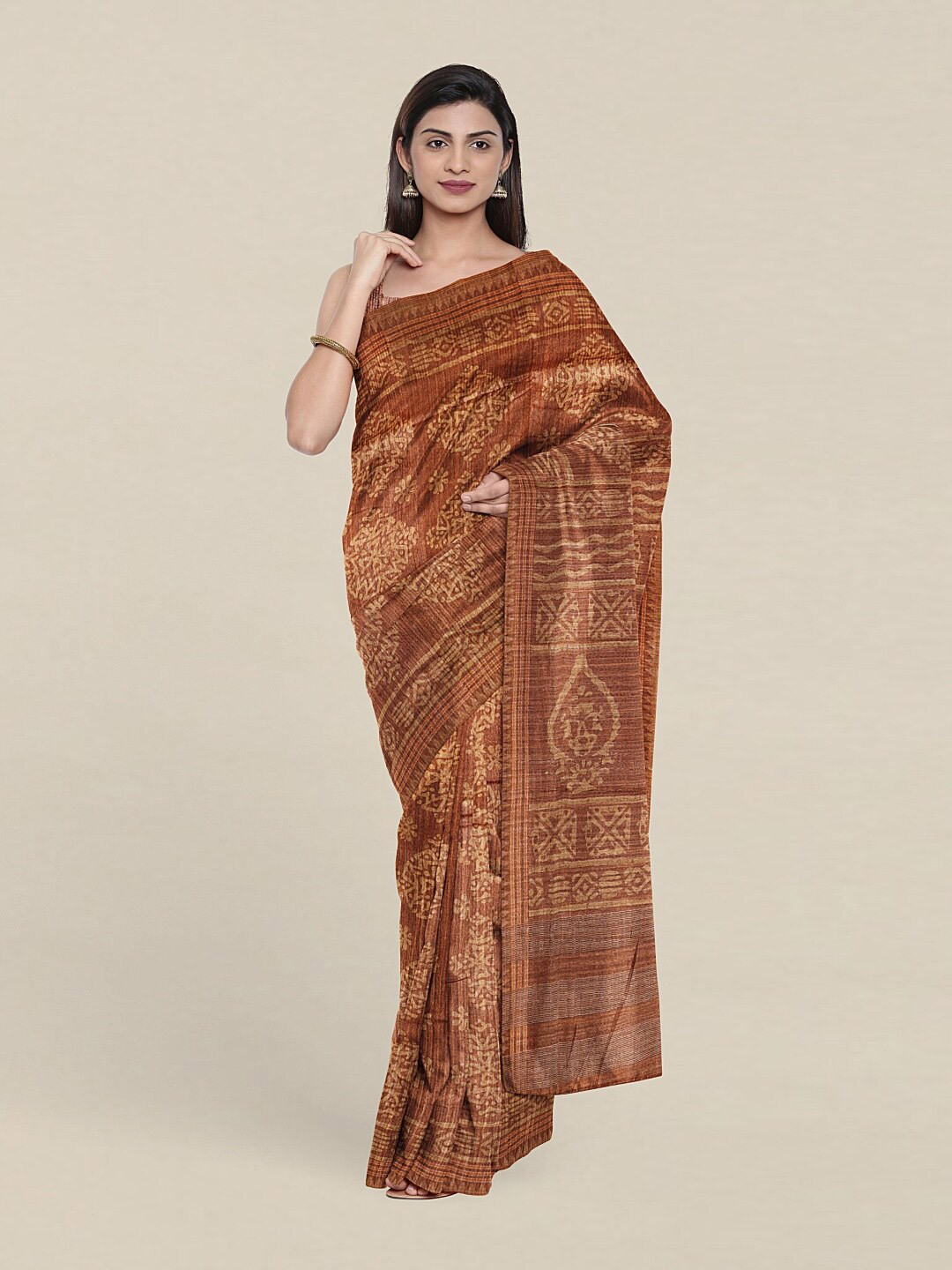 

Pothys Brown Ethnic Motifs Jute Silk Saree