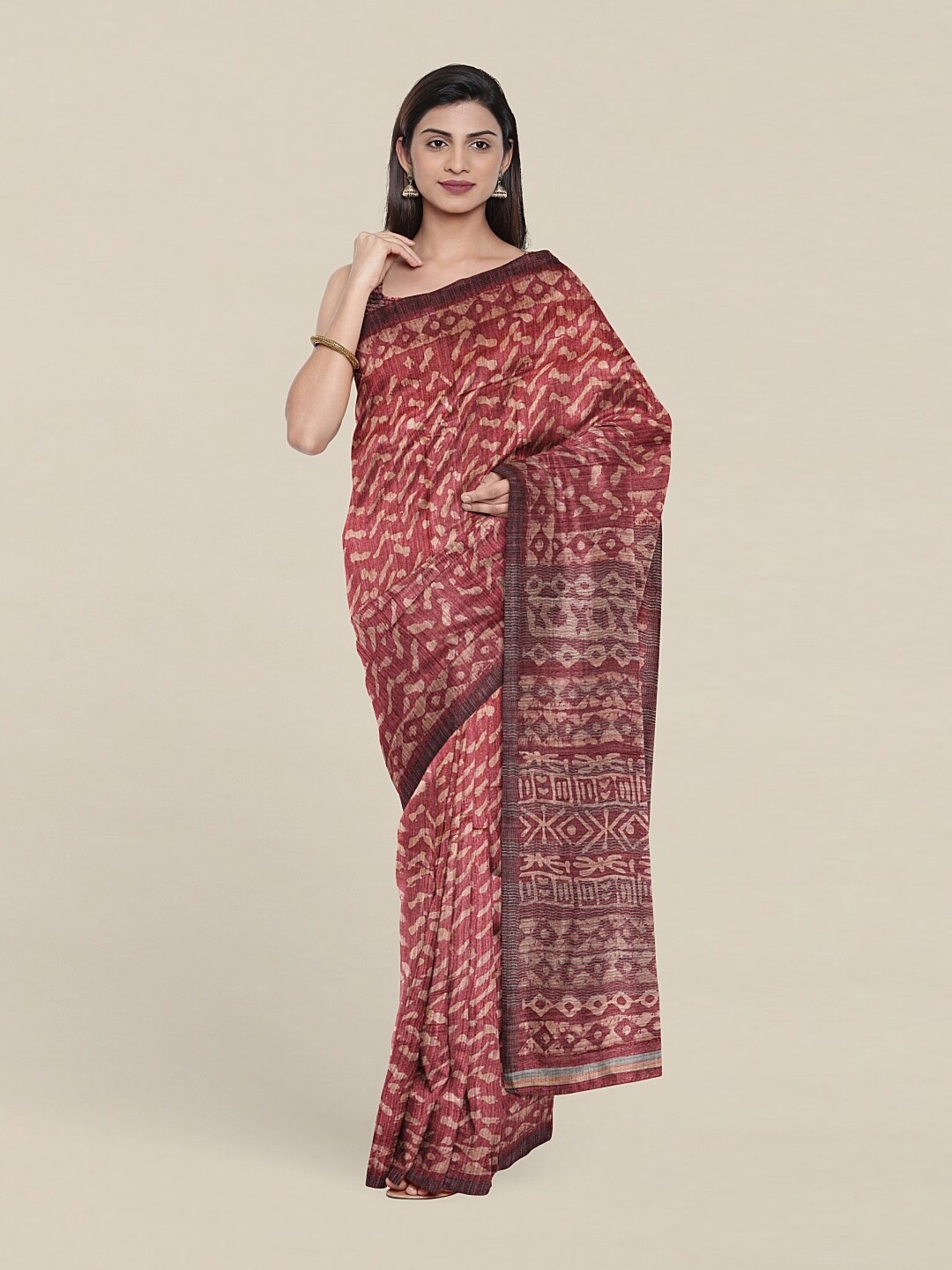 

Pothys Pink & Gold-Toned Jute Silk Saree