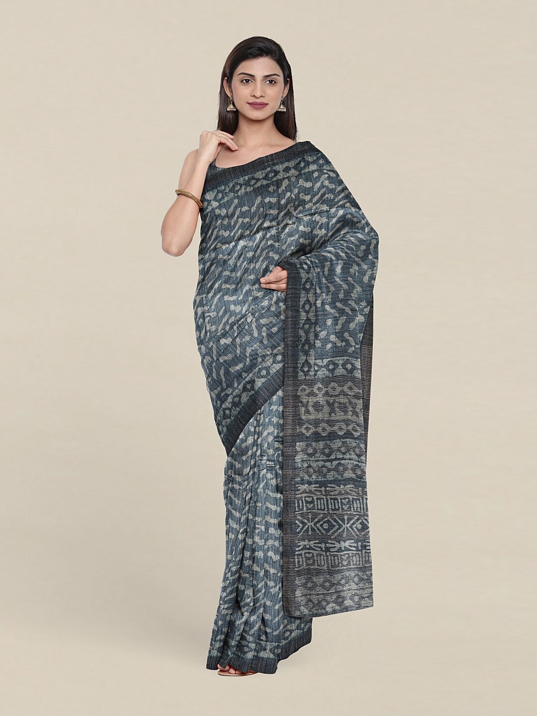 

Pothys Blue & Grey Jute Silk Saree