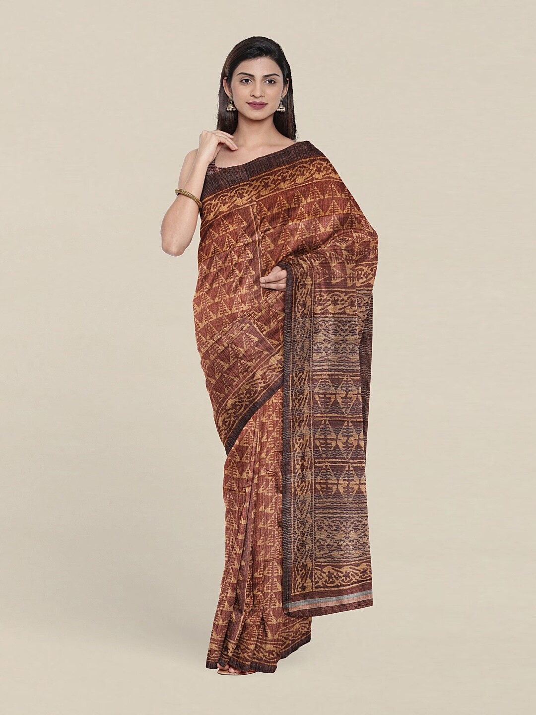 

Pothys Brown & Grey Jute Silk Saree