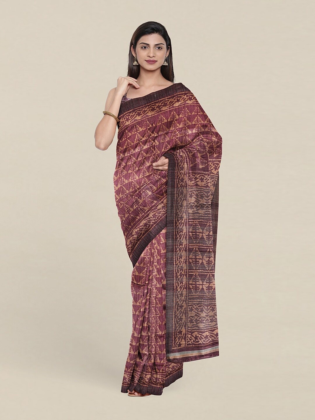

Pothys Purple & Brown Jute Silk Saree