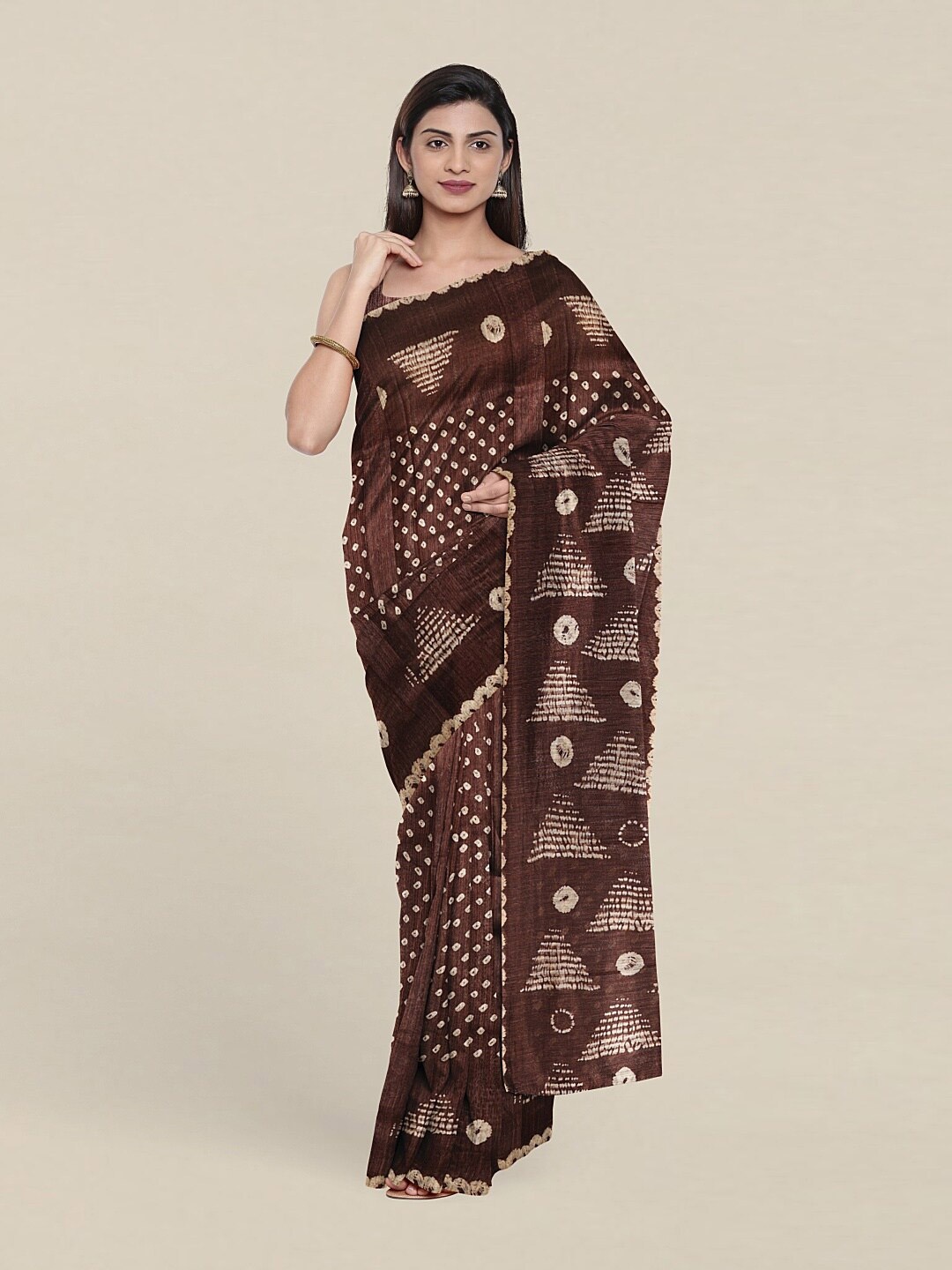 

Pothys Brown & Gold-Toned Printed Jute Silk Saree