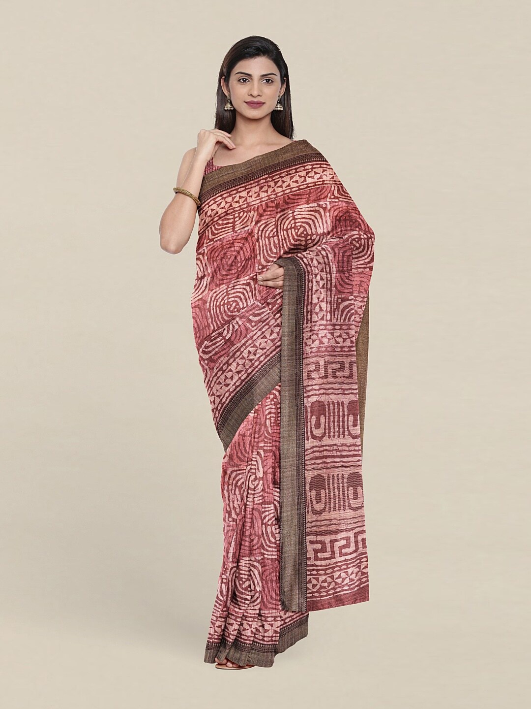 

Pothys Pink Ethnic Motifs Jute Silk Saree