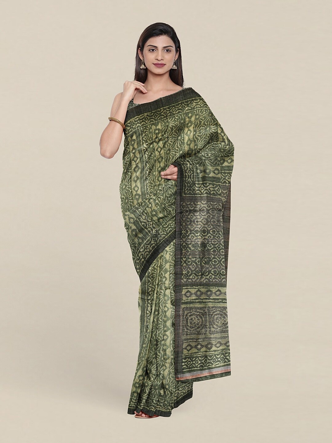 

Pothys Green Ethnic Motifs Jute Silk Saree