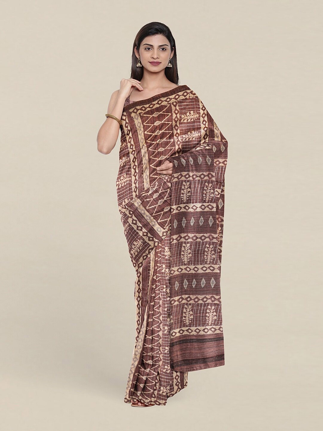 

Pothys Mauve Floral Jute Silk Tussar Saree