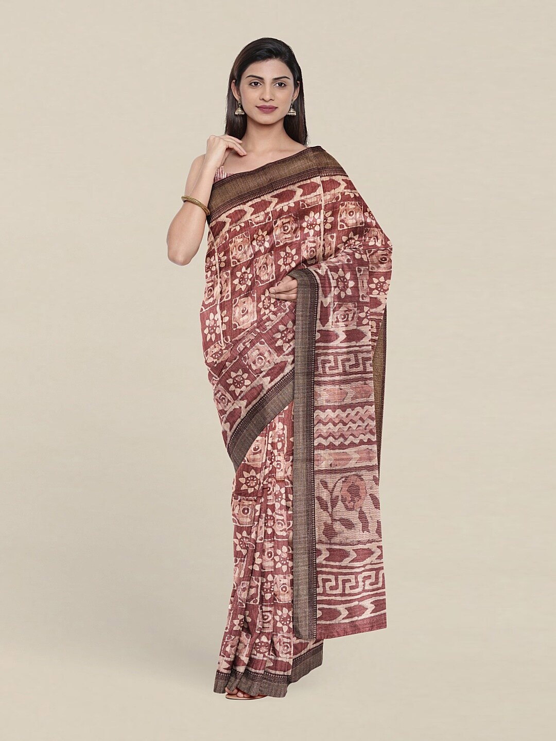 

Pothys Mauve Floral Jute Silk Tussar Saree