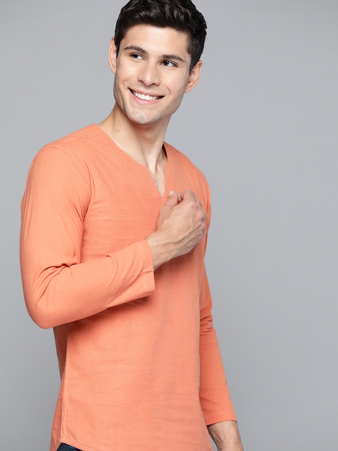 

HERE&NOW Men Orange Cotton Kurta