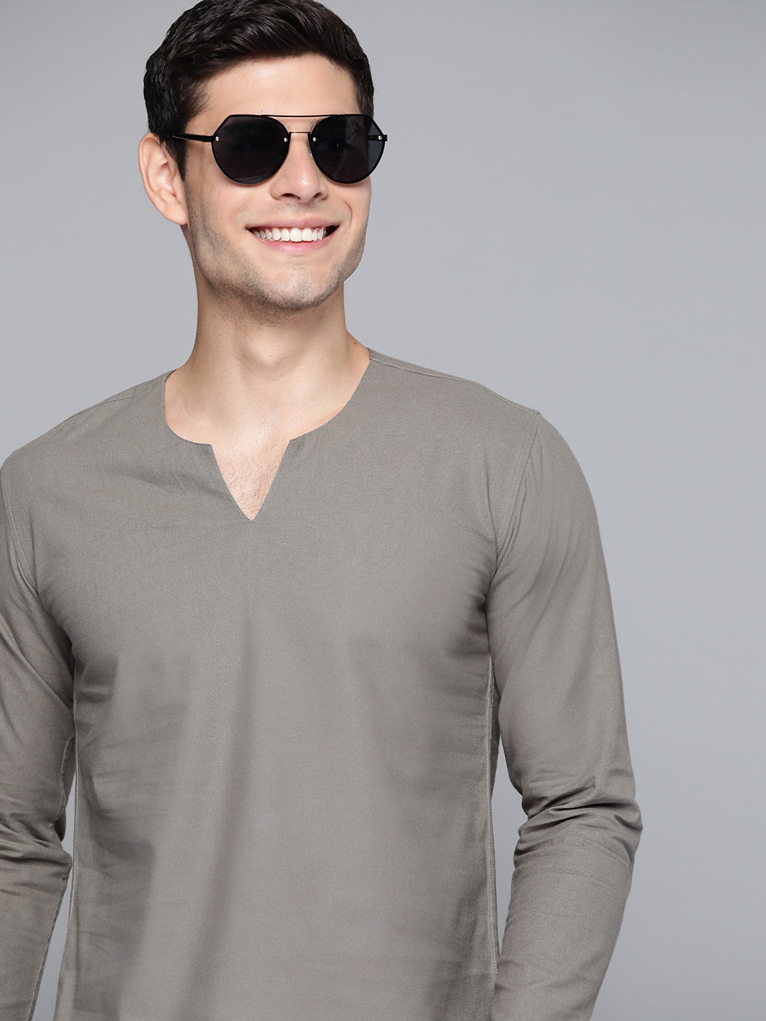 

HERE&NOW Men Grey Cotton Kurta