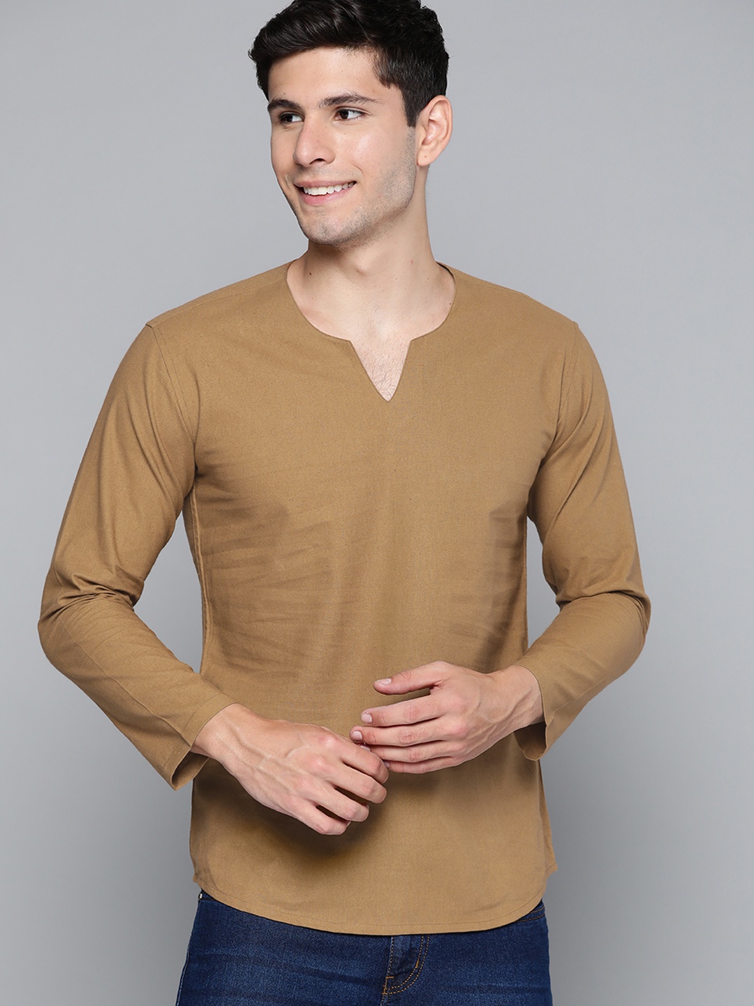 

HERE&NOW Men Brown Floral Cotton Kurta