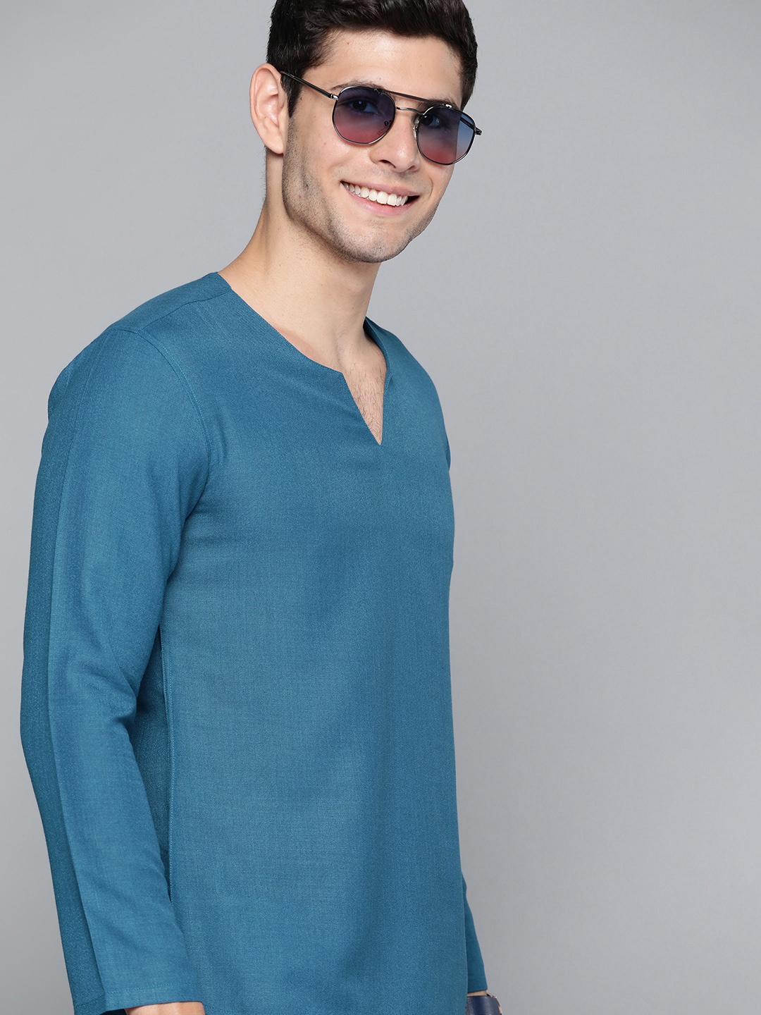 

HERE&NOW Men Turquoise Blue Cotton Kurta