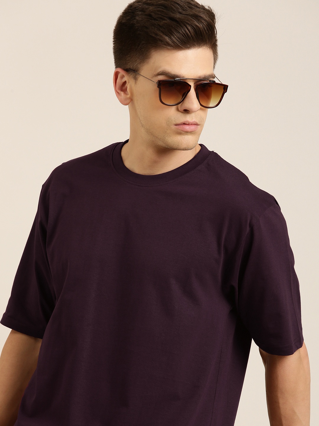 

DILLINGER Men Maroon Solid Pure Cotton Drop-Shoulder Sleeves Oversized Fit T-shirt